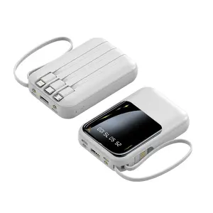 Nieuwe Trending Draagbare Oplader 10000Mah Mini Power Bank Digitale Power Display Externe Telefoonbatterij Met 4 Kabels En Zaklamp