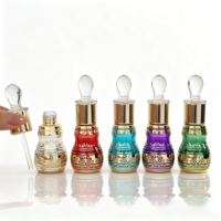 Nouvel Arrivage – Flacon de Parfum Cylindrique en Verre de 6 x 12 ml avec Bâtonnet Applicateur Doré Filigrané, Flacon Bulbeux Rechargeable pour Huile Attar, Emballage Carton