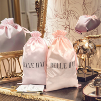 Grande pochette à cordon en satin avec logo personnalisé pour paquets de cheveux perruque de cils emballage de cadeau de bijoux emballage de textile en satin de soie