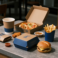 Boîte d'emballage alimentaire en papier personnalisée avec logo, jetable, pour plats à emporter (burgers, frites, poulet), avec poignée, anti-fuite