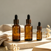 Flacon compte-gouttes en verre pour huiles essentielles, col imitation grain de bois, ambré teinté, vide, pour sérum et essence, volume personnalisé, approvisionnement en gros