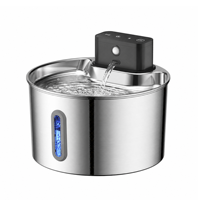 Fontaine à eau pour animaux de compagnie sans fil en acier inoxydable de 2,5 L et 2,2 L, distributeur automatique d'eau pour chat et chien rechargeable avec batterie de 2000 mAh