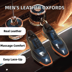 New High Quality Men's Cowhide Lace-Up Square Toe Formal Oxford Wedding <b>Shoes</b> Spring Summer Autumn Casual Leather <b>Shoes</b> Men - Product Image 2