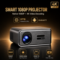 Projecteur Full HD, prise en charge de la résolution native 1080P, décodage vidéo 4K, Android TV, WiFi, télévision numérique DVB-T2, projection de 300 pouces