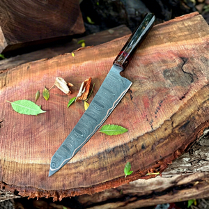 Cuchillo de Chef Artesanal de Acero de Damasco de 7 Pulgadas con Mango de Resina y Funda de Cuero, Cuchillos de Supervivencia al por Mayor para Camping - Product Image 1