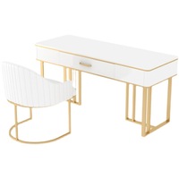 Bureau de table brillant Mobilier de bureau en cuir et fer avec pieds en métal doré Bureau d'ordinateur pour la maison ou le bureau