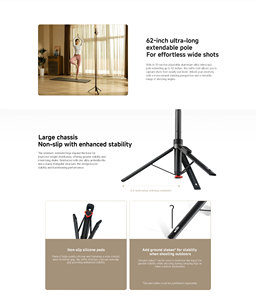 Trépied perche à selfie pliable 62 pouces pour <span class=keywords><strong>Xiaomi</strong></span> Zoom Floor, accessoire photo - Product Image 4