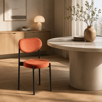 Chaise de salle à manger avec structure en métal, siège et dossier rembourrés ronds, orange, chaise d'appoint moderne pour la cuisine à domicile