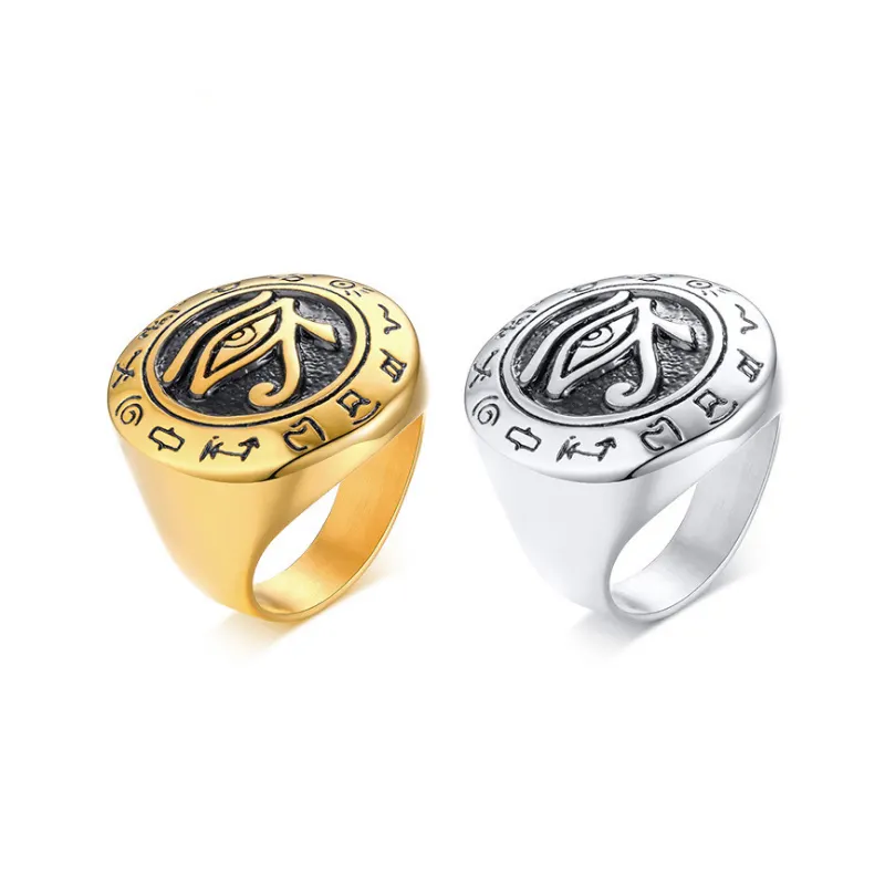 Fashion Jewelry Gift Silver & Gold Color Egyptian Eye of Horus Talisman Rings 316L Stainless Steel Egyptian Ring For Men