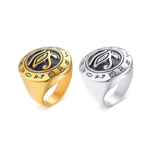 Anello Talismano Occhio di Horus Egiziano in Acciaio Inossidabile 316L, Colore Argento e Oro, Gioiello alla Moda per Uomo - Product Image 1