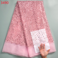 Tissu de dentelle africaine perlée 3490, tissu français luxueux de haute qualité, dentelle en tulle à sequins pour robe de mariée et de soirée