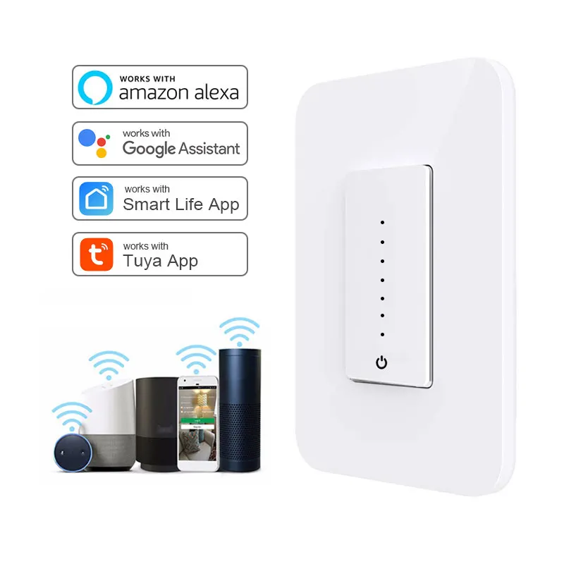 3 Way wall alexa us standard dimmable tuya wifi light home touch smart electrical switch with dim