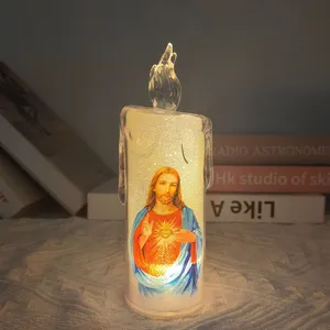 Battery Prayer Acrylic Led Candle Jesus Flameless Led Devotional Prayer Candle With Image For Church Home Religious Gifts