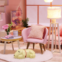 Kit de Casa de Muñecas de Madera Ensamblado a Mano, Casa de Muñecas Rosa con Tobogán y Luces LED, Miniatura de Casa de Muñecas, Regalo de Cumpleaños para Niñas