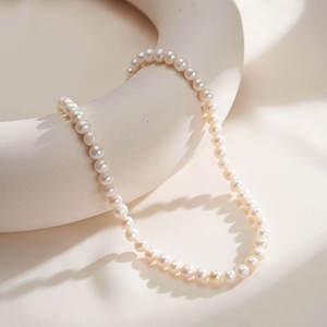 Collier en perles d'eau douce naturelles en gros, plaqué or 18 carats, argent 925, perles rondes blanches, fournisseur de bijoux, personnalisation OEM ODM - Product Image 3