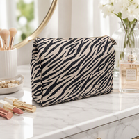 Tas Makeup Motif Zebra dan Leopard dengan Ritsleting, Dompet Kosmetik Wanita Ukuran Besar, Tas Jinjing Portabel untuk Perjalanan dan Penyimpanan Sehari-hari