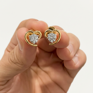 ต่างหูเพชรทรงกลม 1 กะรัต เพชรเพาะเลี้ยงในห้องปฏิบัติการ ทอง 14K ต่างหูเพชรเม็ดเดี่ยวรูปหัวใจ ของขวัญสุดโรแมนติก - Product Image 1