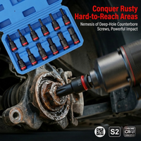 Juego de puntas de impacto de 3/8 pulgadas, de acero aleado S2, con vasos hexagonales y Torx H3-H14 T10-T60 CR-V, con acabado de fosfato negro, en estuche perforado, métrico.
