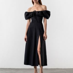 Robe midi d'été pour femme à fente haute avec manches bouffantes, ceinture à lacets à la française et imprimé numérique - Product Image 5