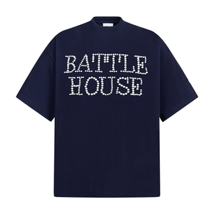 High Quality Luxury Heavy <b>Weight</b> 240 Grams Oversized <b>Blank</b> Pearl Beaded Knitted Short Sleeve Letter Pattern 100% Cotton - Product Image 2