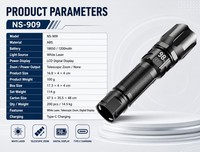 Lampe torche LED puissante pour l'extérieur avec charge USB-C, matériau ABS IP44, faisceau réglable, portée du faisceau pour le camping