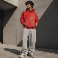 Sweat à capuche unisexe en coton haute densité, coupe semi-courte et ample, style vintage délavé à l'acide et effet soleil