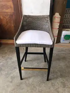 Cafe Furniture Anti-rist Aluminium Outdoor Rattan Woven Bar Stool Chair
