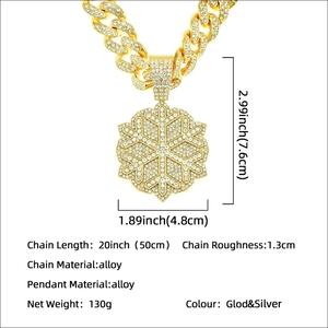 Colar Masculino de Luxo Hip Hop Icy Bling Banhado a Ouro com Pingente de Floco de Neve Cravejado de Strass e Diamantes e Corrente Cubana - Product Image 2