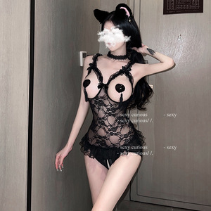 Combinaison en dentelle sexy, lingerie séduisante, pyjama à entrejambe ouvert, uniforme passionné et ardent pour la tentation au lit. - Product Image 1