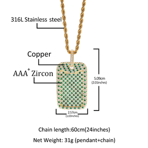 2021 New Arrival Iced Out Bling Micro Pave 3A Baguette CZ Cubic Zirconia Hip Hop <strong>Dog</strong> <strong>Tag</strong> Pendant <strong>Necklace</strong> - Product Image 5