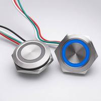 Interrupteurs à bouton-poussoir miniatures ultra-fins en laiton et acier inoxydable, LED tricolore, étanches IP67, à actionnement momentané