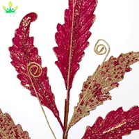 Noël paillettes feuilles choix feuille artificielle longue tige rouge or Branches florales arbre de noël vacances mariage nouvel an bricolage décor