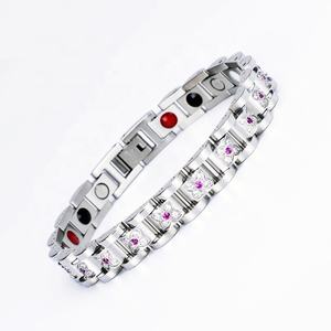 Gelang Rantai Berlian Imitasi Perempuan, Rantai Tangan Magnetik Stainless Steel Energi Positif Germanium - Product Image 1