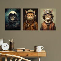 Poster Métallique Personnalisable à Fixation Magnétique : Art Mural de Salon Tendance, Impression Pilotes de Cirque et Chats au Travail