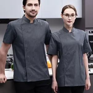 Fashion New Summer Short Sleeve Waiter Jacket Cook Shirts For Barbecue Bakery Restaurant Bar Kitchen Chef Uniform