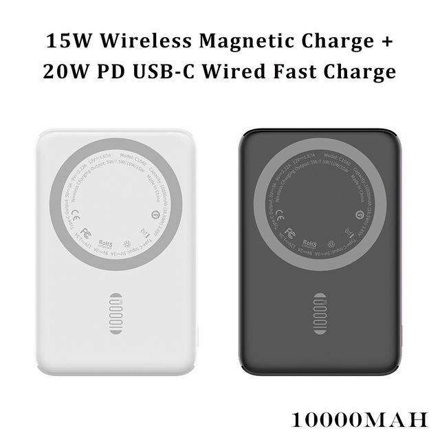 Hot Sale Portable External Battery Custom LOGO LED Display PD20W Wireless 15W 10000mah Magnetic Wireless Power Bank