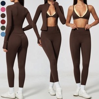 Ensemble de sport 3 pièces pour femme : soutien-gorge, veste et leggings, haute qualité, color block, séchage rapide, tenue d'entraînement, gym, fitness