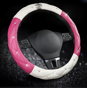 Universal 38cm 15 pulgadas lujo brillo Rhinestone brillante diamante cristal cuero mujeres coche <span class=keywords><strong>volante</strong></span> <span class=keywords><strong>cubre</strong></span> - Product Image 1