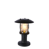 Lampadaire extérieur moderne avec abat-jour en dôme superposé et cylindre en verre transparent