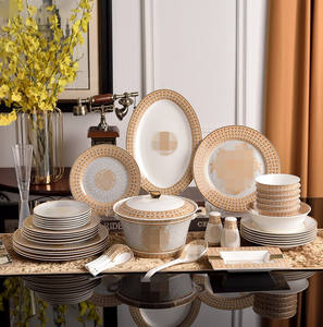 <b>Dinnerware</b> <b>Sets</b> Gold New Western Luxury Mosaic Bone China Product 58 Pcs Gift Box Giveaways Contemporary Ceramic <b>for</b> <b>6</b> Users - Product Image 3