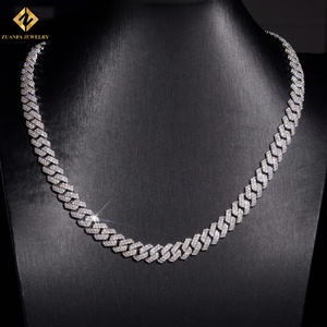 ZUANFA JEWELRY Moissanite <b>Statement</b> <b>Necklace</b> 925 Silver Rhodium Plated Cuban Link Chain Geometric Design Party Jewelry Unisex - Product Image 5