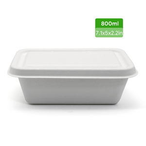 800ml Compostable Sugarcane Bagasse Food Container Biodegradable Disposable Takeaway <b>Lunch</b> <b>Box</b> with Lid for Salad Meal Prep - Product Image 1