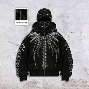 Arcobaleno Spray personalizzato <span class=keywords><strong>Anime</strong></span> Cool stile scuro felpa con cerniera Vintage Ninja felpa con cappuccio da uomo con strass - Product Image 1