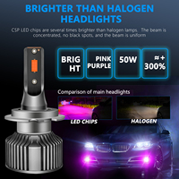 Ampoule de phare LED rose et violette A8 à double faisceau 25W/50W 12V - Convient pour 880/9005/9006/H4/H7/H11/H13 etc.