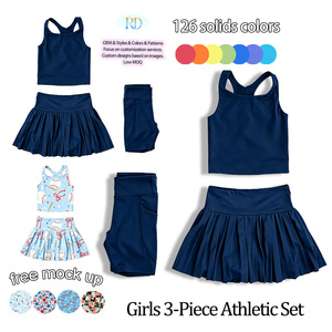 Ensemble athlétique 3 pièces <span class=keywords><strong>Maman</strong></span> et moi : Débardeur dos nageur et jupe-short plissée avec short cycliste pour femme et enfant – Collection été 2026 OEM - Product Image 5