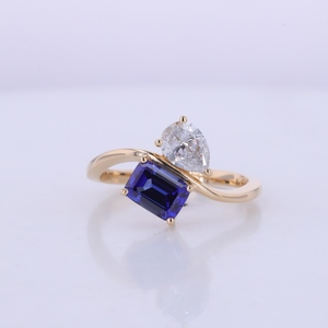 Starsgem Toi Et Moi <b>Ring</b> Solid <b>Gold</b> 18K Yellow Solid <b>Gold</b> Color Lab Grown diamond and Lab grown Gemstone <b>Ring</b> - Product Image 2