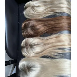 Factoru vente en gros 100% européen cheveux humains soie Top Clip dans postiche attaché à la main soie Base Topper pour femme blanche perte de cheveux