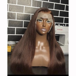 Cheveux bruts sans colle hd dentelle vague de corps droite perruque de cheveux humains 13x4 dentelle avant perruque couleur chocolat brun double tirage perruques pour les femmes - Product Image 4