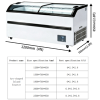 Congélateur vitrine commercial autoportant incurvé pour crème glacée, monotempérature, sans givre, écoénergétique, réglable, CE