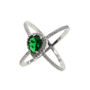 Bague de doigt entier pour femme en zircon et saphir bleu, ornée de pierres colorées et <span class=keywords><strong>d</strong></span>'un motif en X - Product Image 3